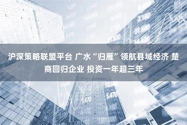 沪深策略联盟平台 广水“归雁”领航县域经济 楚商回归企业 投资一年超三年