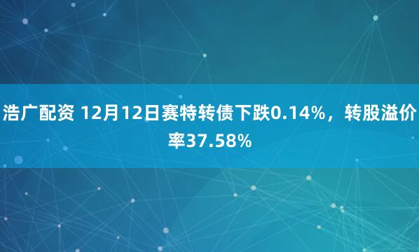 浩广配资 12月12日赛特转债下跌0.14%，转股溢价率37.58%